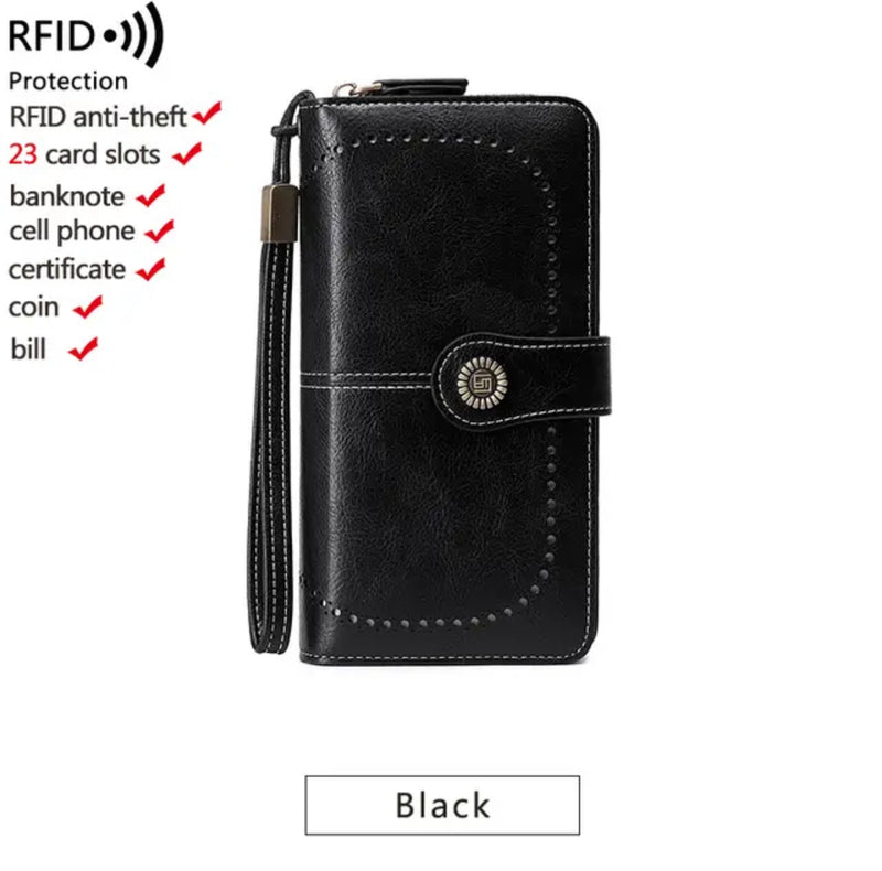 Women Wallet RFID Anti-theft Leather Wallets For Woman Long Zipper Large Ladies Clutch Bag Female Purse Card Holder - S4455689 - Tuzzut.com Qatar Online Shopping