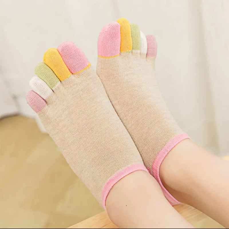 Women 5 Toe Separated Five Fingers Cotton Short Socks Female Casual Ankle Boat Socks Japanese Style Invisible Colorful Toe Socks - X4586175 39 (HRK4001)