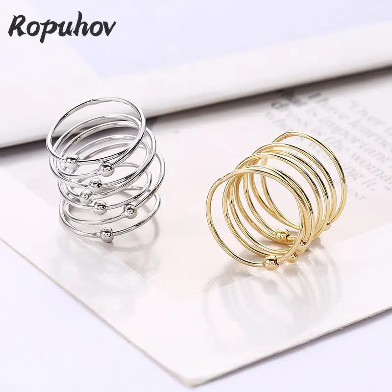 Multi-line Pearl Ring Female European And American Personality Retro Cold Wind Index Finger Design