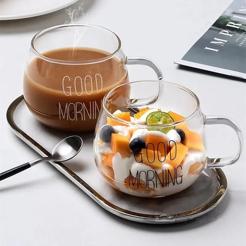 350ml Transparent Glass Cup Creative Coffee Tea Drinks Dessert Breakfast Milk Cup Glass Mugs - Tuzzut.com Qatar Online Shopping