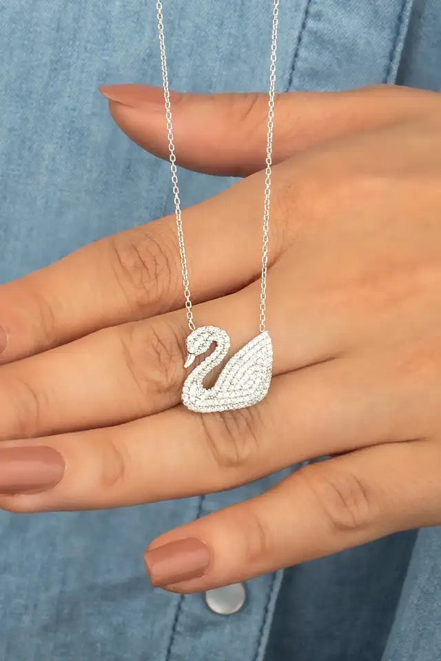 sterling Silver Zircon Stone Swan Pendant - S1349585 sterling Silver Zircon Stone Swan Pendant - S1349585