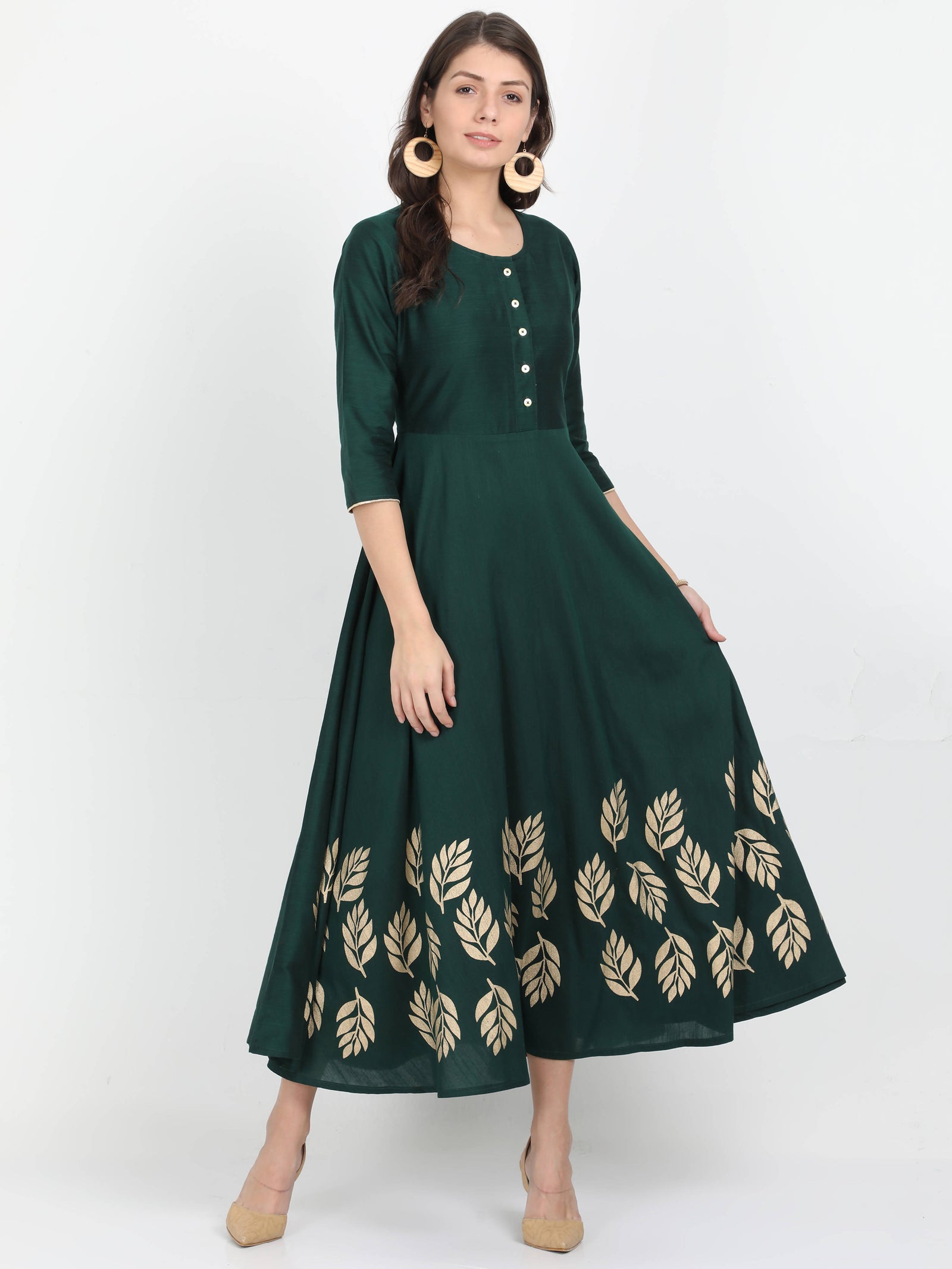 Women Green Cotton Silk Dress Women Green Cotton Silk Dress