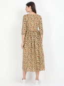 Women Beige Printed Cotton Dress - Tuzzut.com Qatar Online Shopping