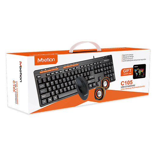 Meetion C105 - 3 in 1 Standard Keyboard, Mouse and Speaker Combo Set - Tuzzut.com Qatar Online Shopping