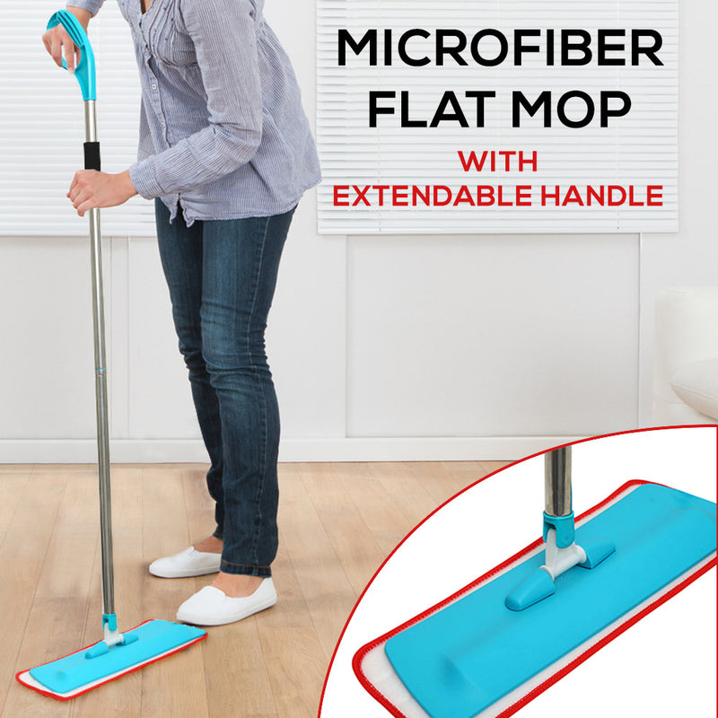 Microfiber Flat Mop Floor Dust Mop Kit with Stainless Steel Extendable Handle - Tuzzut.com Qatar Online Shopping
