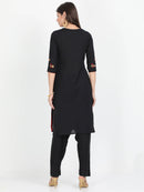 Women Black cotton embroidered kurta with Rayon Black Pant - Tuzzut.com Qatar Online Shopping