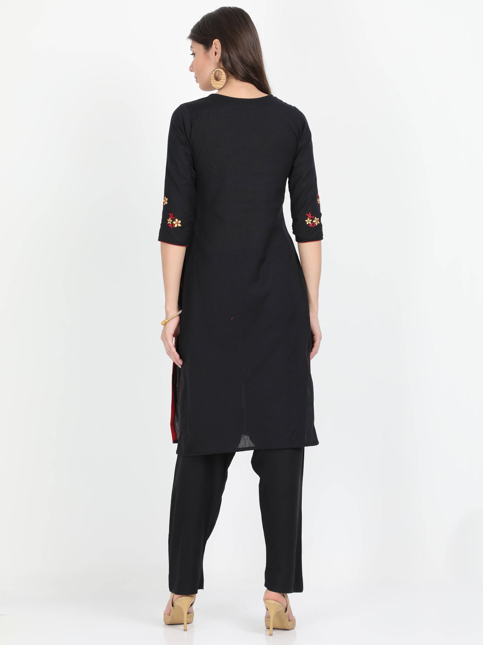 Women Black cotton embroidered kurta with Rayon Black Pant Women Black cotton embroidered kurta with Rayon Black Pant