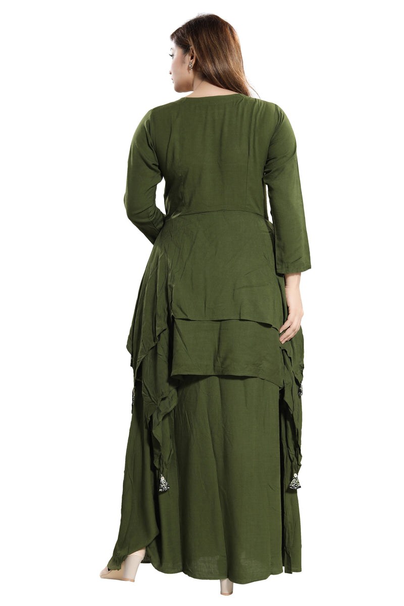 Women Green Layered Solid Maxi Dress - Tuzzut.com Qatar Online Shopping