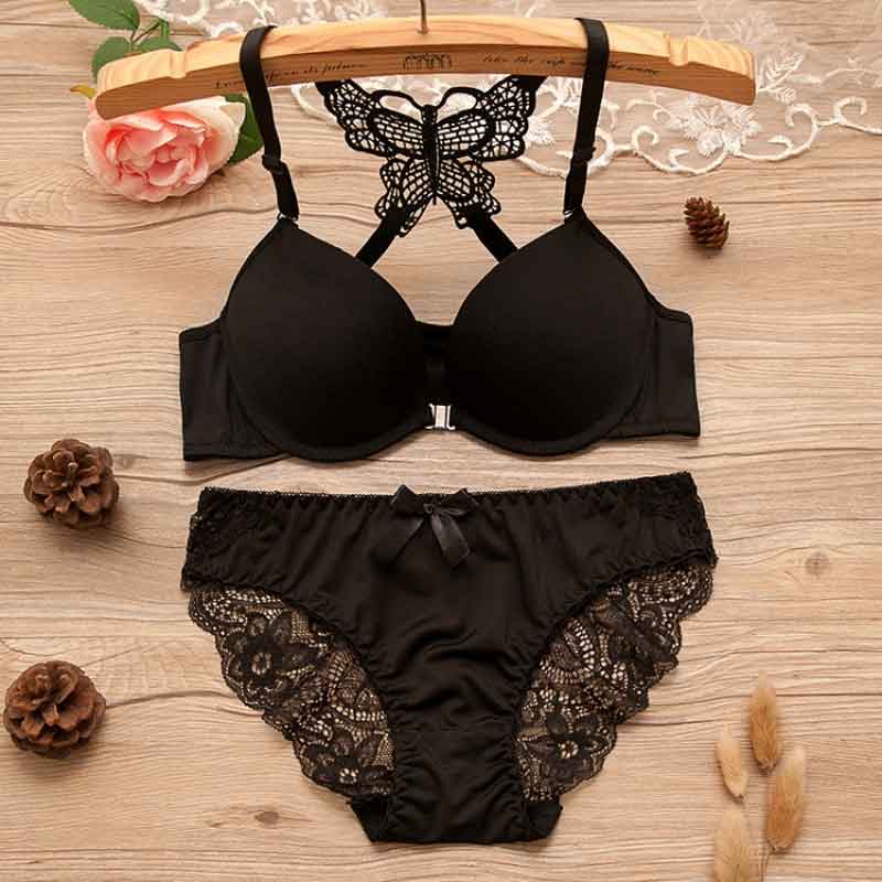 Beautiful Butterfly Bridal Wired Lingerie Black - Tuzzut.com Qatar Online Shopping