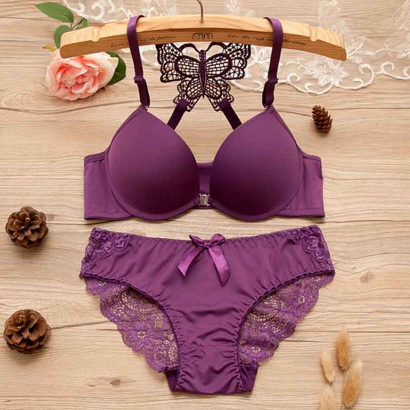 Beautiful Butterfly Bridal Wired Lingerie Purple - Tuzzut.com Qatar Online Shopping