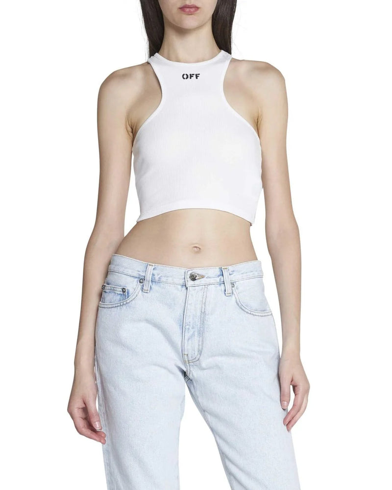 Off-White Cotton Cropped Top in White S4588049 - Tuzzut.com Qatar Online Shopping