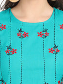 Women Blue cotton embroidered top and Red rayon pant - Tuzzut.com Qatar Online Shopping