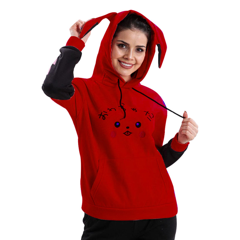Turkish Women's Bunny Hoodie Ears Pullover Sweatshirt-Red - Tuzzut.com Qatar Online Shopping