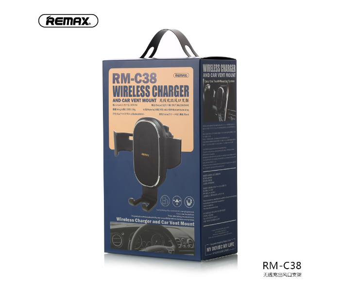 Remax RM-C38 Wireless Charger And Car Vent Mount Holder -Black - Tuzzut.com Qatar Online Shopping