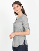Women Grey Casual Top - Plain - Tuzzut.com Qatar Online Shopping