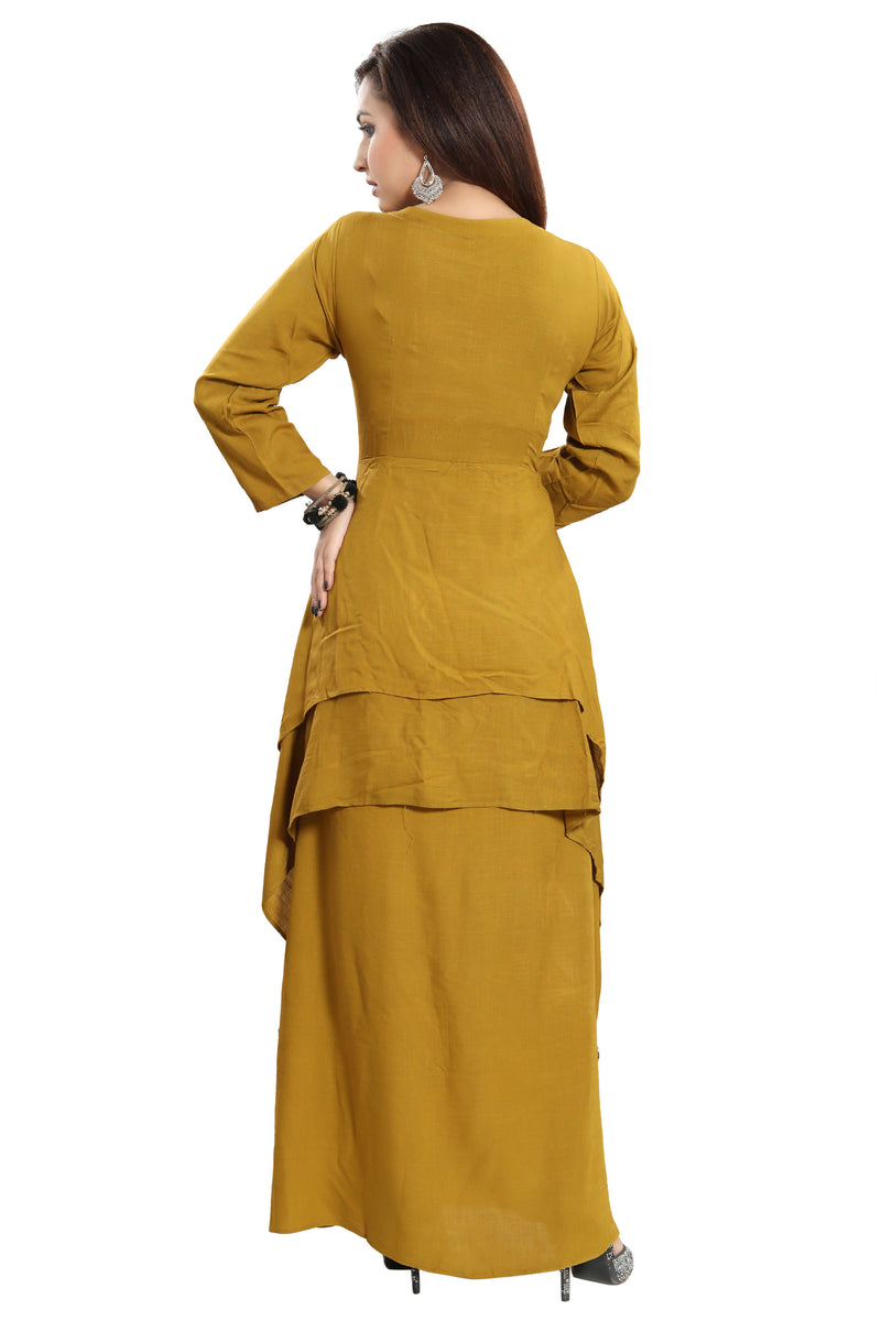 Women Mustard Layered Solid Maxi Dress - Tuzzut.com Qatar Online Shopping