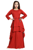 Women Red Layered Solid Maxi Dress - Tuzzut.com Qatar Online Shopping